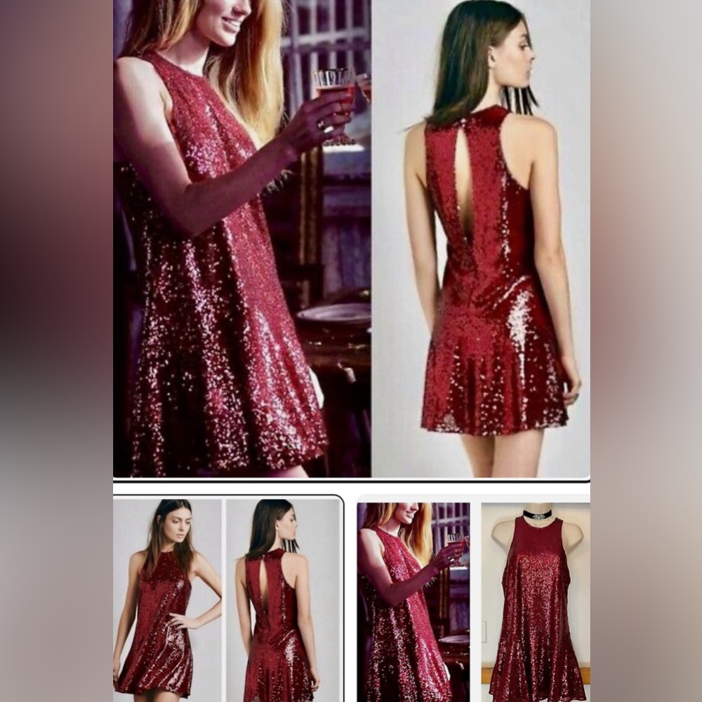 NWT Free People Red Sequin Liquid Shine Party Dress XS